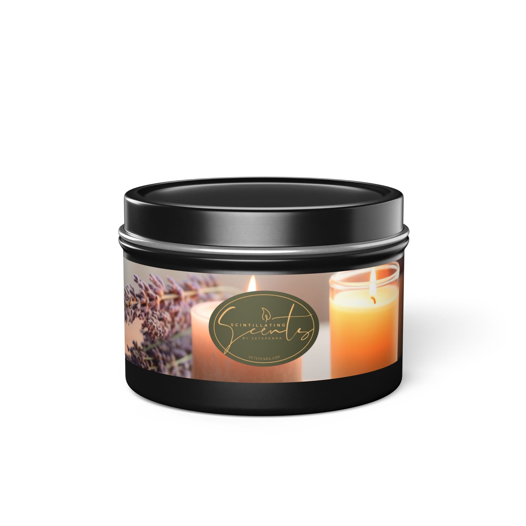 Scintillating Scents by SETEPENRA Tin Candles - Gold, Silver, Black (4oz, 8oz)